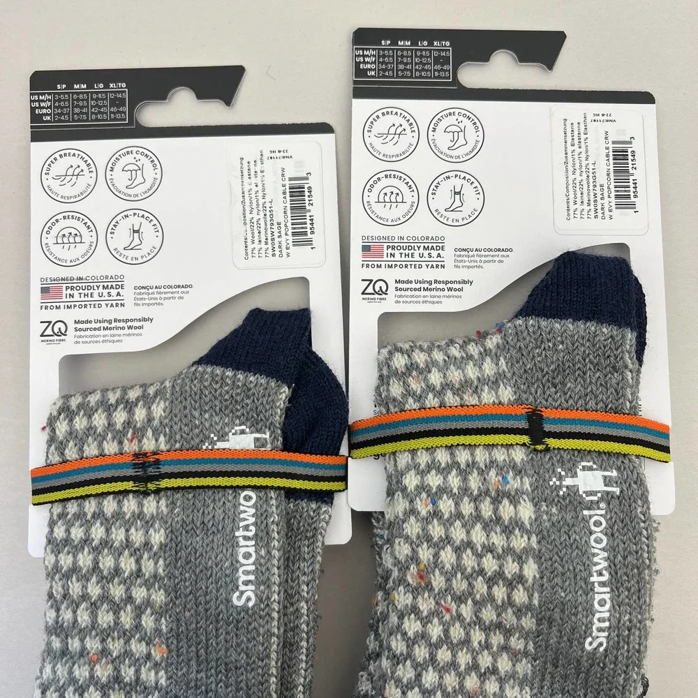 Smartwool Women's Everyday Popcorn Cable Crew Socks LARGE - Set of 2 - Picture 4 of 6
